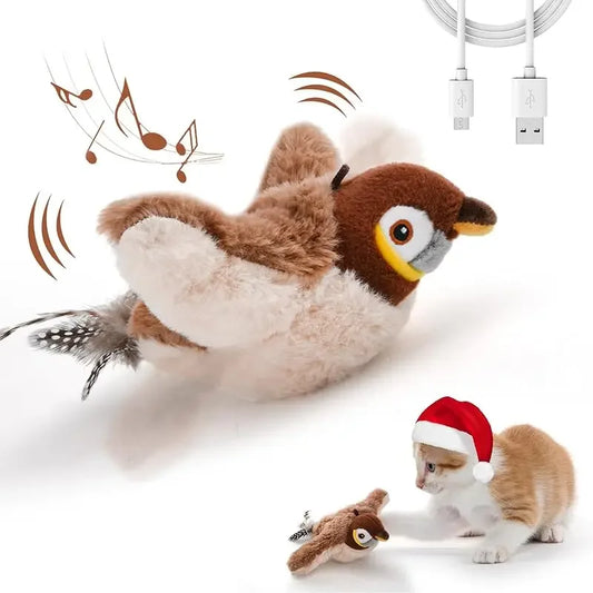 Interactive Cat Toys Rechargeable Flying Bird Cat Toy Chirping Flapping Bird(no Flying) Can Add Catnip Touch Activated Plush Toy